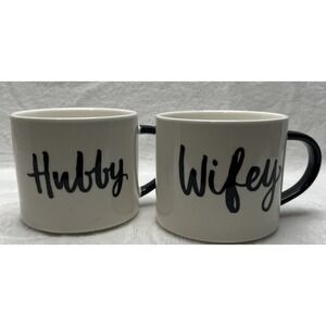 Hubby and Wifey Coffee Cups Black and White Set of 2 Threshold Mugs Breakfast